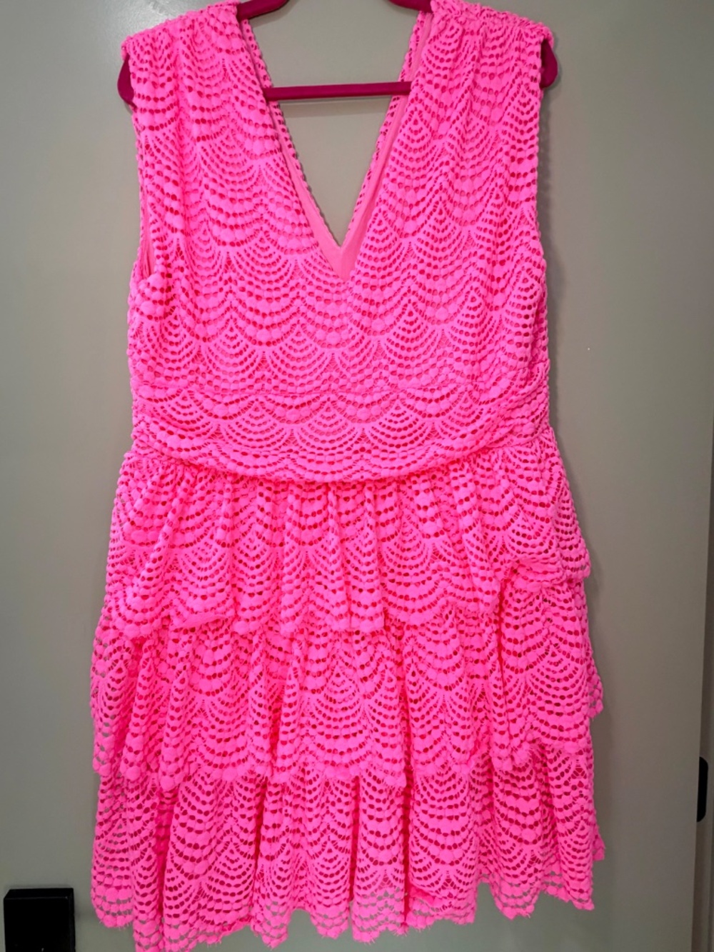 Lilly Pulitzer Hot Pink Lace Dress Size XL - Picture 3 of 6